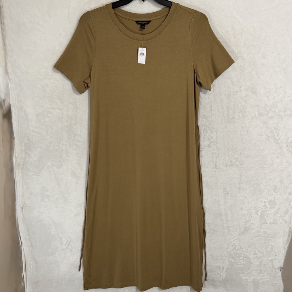 NWT Banana Republic Midi T Shirt Dress Size L Iced Latte Brown Belted‎ Casual